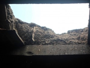 closeup of the hole in the roof.